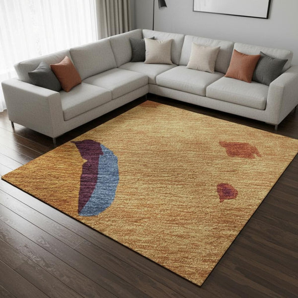 HomeRoots 9' X 12' Bold Copper, Blue & Orange Abstract Area Rug - Washable with UV Protection for Busy Homes 680704