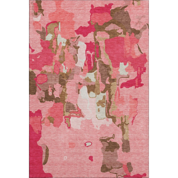 HomeRoots 5' X 8' Coral Pink Abstract Area Rug - Washable, UV-Protected, Durable for Family-Friendly Spaces 680707