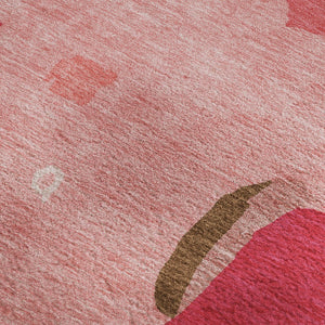 HomeRoots 5' X 8' Coral Pink Abstract Area Rug - Washable, UV-Protected, Durable for Family-Friendly Spaces 680707