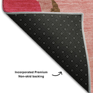 HomeRoots 8' Coral Pink and Ivory Abstract Washable Round Rug - UV Protected, Easy-Care, Stylish Design for Home 680708