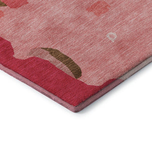 HomeRoots 8' Coral Pink and Ivory Abstract Washable Round Rug - UV Protected, Easy-Care, Stylish Design for Home 680708