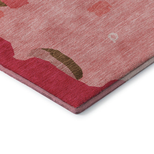 HomeRoots 8' Coral Pink and Ivory Abstract Washable Round Rug - UV Protected, Easy-Care, Stylish Design for Home 680708