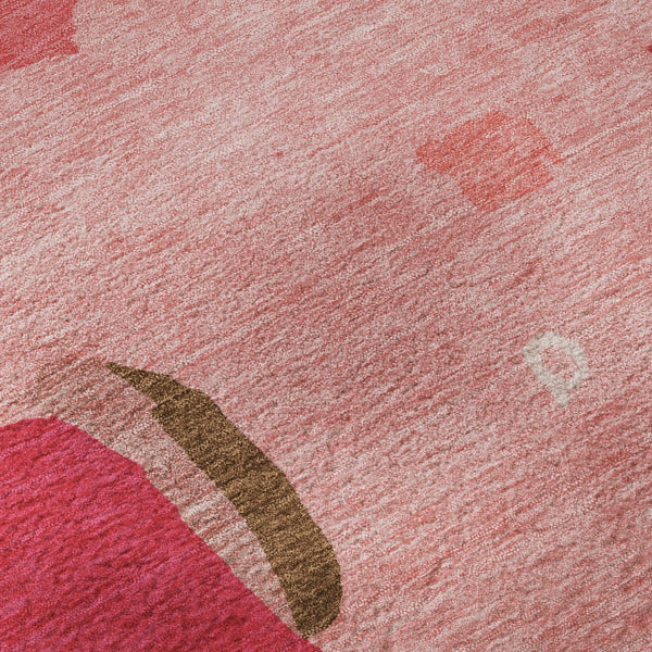 HomeRoots 8' Coral Pink and Ivory Abstract Washable Round Rug - UV Protected, Easy-Care, Stylish Design for Home 680708
