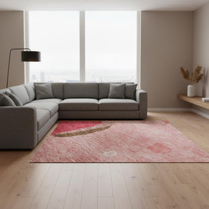 HomeRoots 8' X 10' Coral Pink & Ivory Abstract Area Rug - Soft, Washable, UV-Protected, Kid & Pet-Friendly! 680709