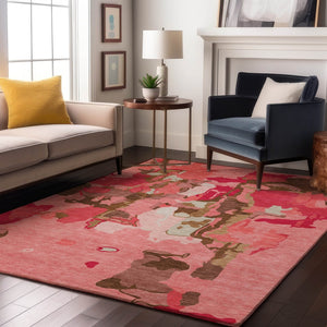 HomeRoots 8' X 10' Coral Pink & Ivory Abstract Area Rug - Soft, Washable, UV-Protected, Kid & Pet-Friendly! 680709