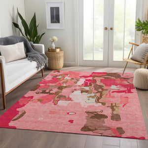 HomeRoots 8' X 10' Coral Pink & Ivory Abstract Area Rug - Soft, Washable, UV-Protected, Kid & Pet-Friendly! 680709