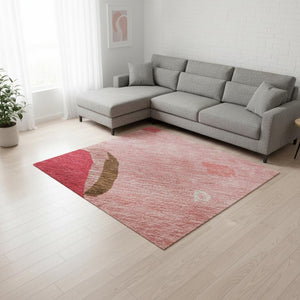 HomeRoots 10' Coral Pink and Ivory Abstract Area Rug - Washable, UV Protected, Soft, Stain-Resistant & Durable 680711