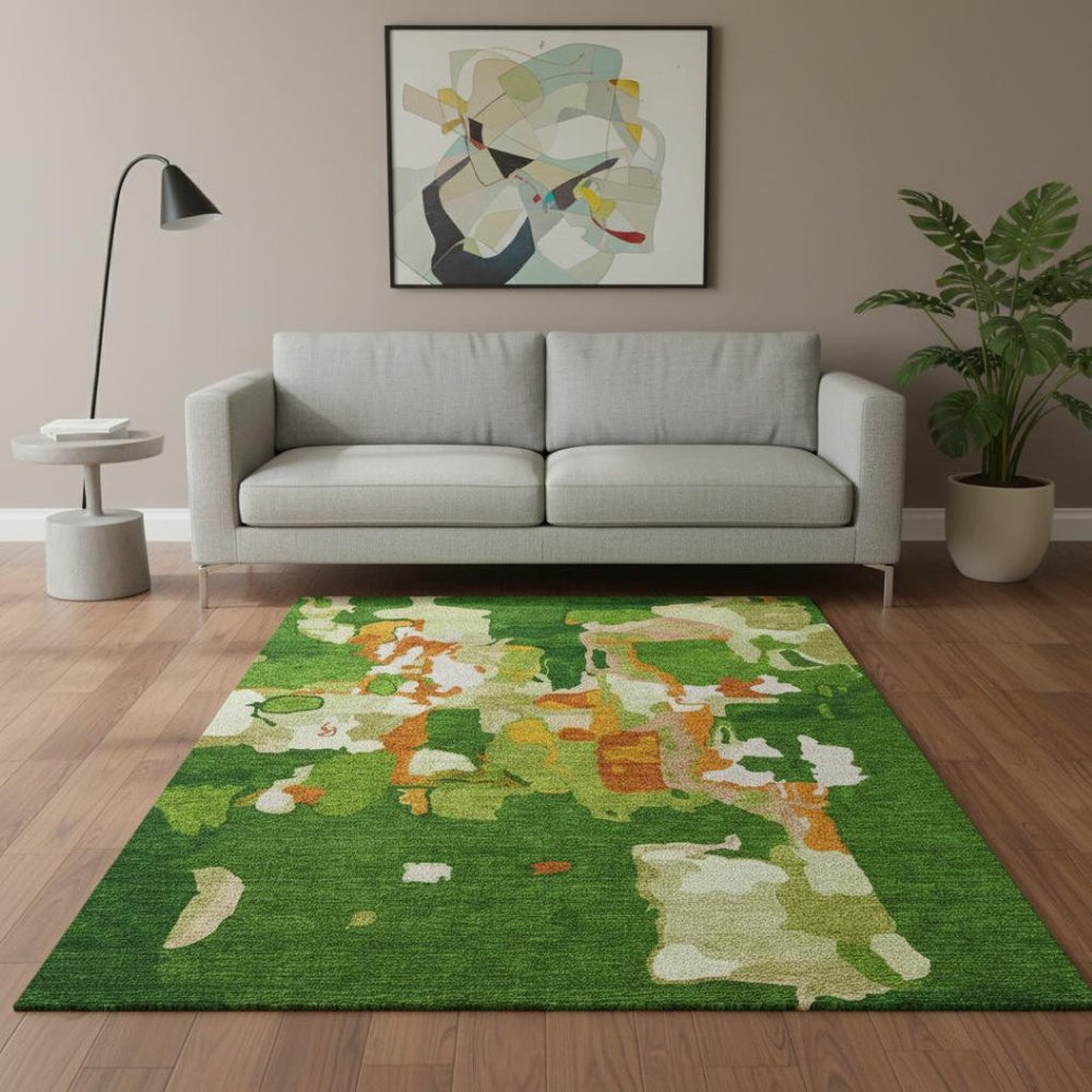 HomeRoots 5' X 8' Vibrant Green, Copper & Orange Abstract Washable Area Rug with UV Protection & Durability 680713