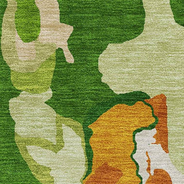 HomeRoots 5' X 8' Vibrant Green, Copper & Orange Abstract Washable Area Rug with UV Protection & Durability 680713