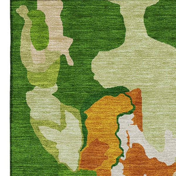 HomeRoots 5' X 8' Vibrant Green, Copper & Orange Abstract Washable Area Rug with UV Protection & Durability 680713