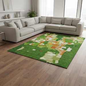 HomeRoots 8' X 10' Stylish Green, Copper & Orange Abstract Area Rug - Washable, UV Protected, Stain Resistant! 680715