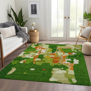 HomeRoots 8' X 10' Stylish Green, Copper & Orange Abstract Area Rug - Washable, UV Protected, Stain Resistant! 680715