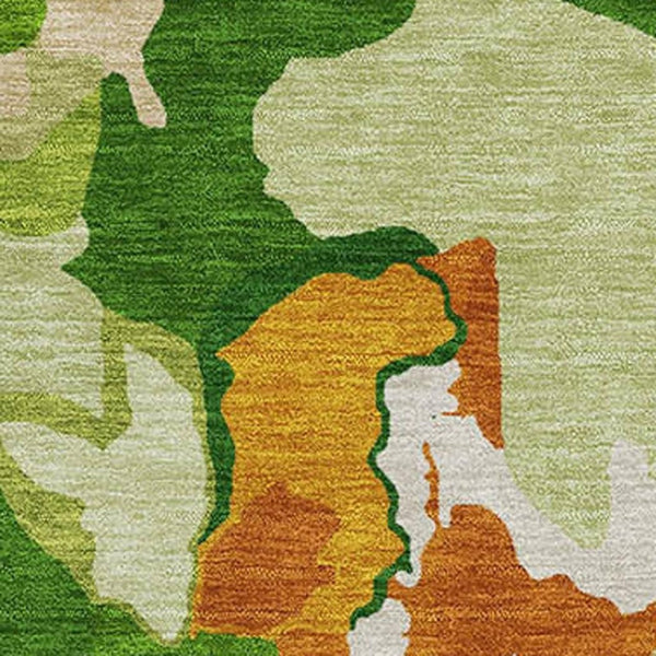 HomeRoots 9' X 12' Contemporary Abstract Area Rug in Green, Copper & Orange - Washable, UV Protected & Stylish! 680716