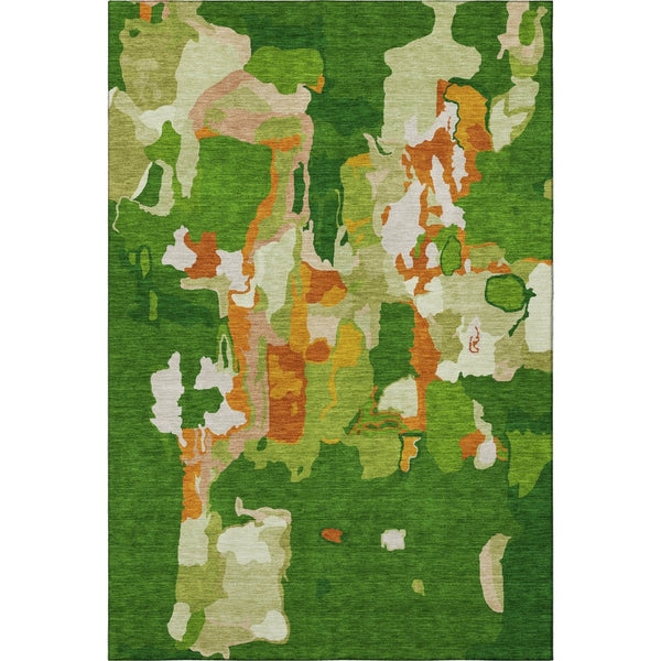 HomeRoots 10' X 14' Vibrant Green Copper Orange Abstract Washable Area Rug with UV Protection & Durability 680717