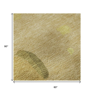 HomeRoots 5' X 8' Gold Brown Beige Abstract Washable Area Rug with UV Protection for Modern Homes & Families 680719