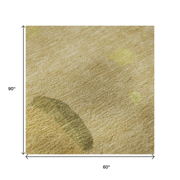 HomeRoots 5' X 8' Gold Brown Beige Abstract Washable Area Rug with UV Protection for Modern Homes & Families 680719