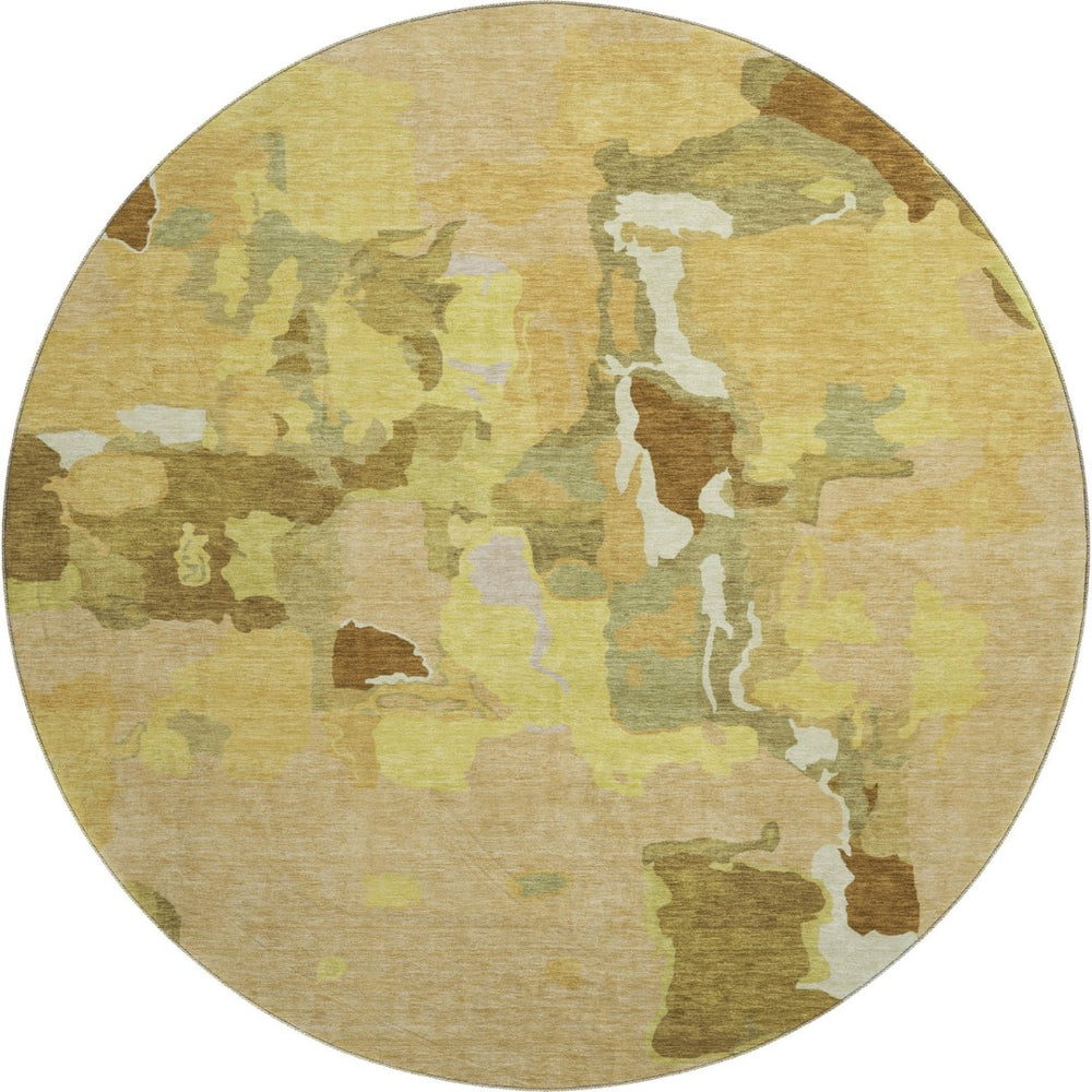 HomeRoots 8' Gold Brown Beige Abstract Round Rug - Washable, UV-Protected, Durable, Perfect for Modern Spaces 680720