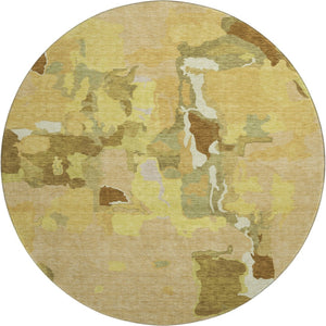 HomeRoots 8' Gold Brown Beige Abstract Round Rug - Washable, UV-Protected, Durable, Perfect for Modern Spaces 680720