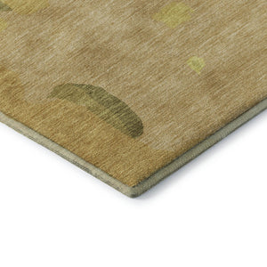 HomeRoots 8' Gold Brown Beige Abstract Round Rug - Washable, UV-Protected, Durable, Perfect for Modern Spaces 680720