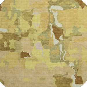 HomeRoots 8' Gold Brown Beige Abstract Round Rug - Washable, UV-Protected, Durable, Perfect for Modern Spaces 680720