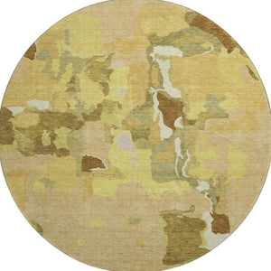 HomeRoots 8' Gold Brown Beige Abstract Round Rug - Washable, UV-Protected, Durable, Perfect for Modern Spaces 680720
