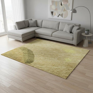 HomeRoots 8' X 10' Washable Abstract Area Rug in Gold, Brown & Beige - UV Protected, Stain Resistant Comfort 680721