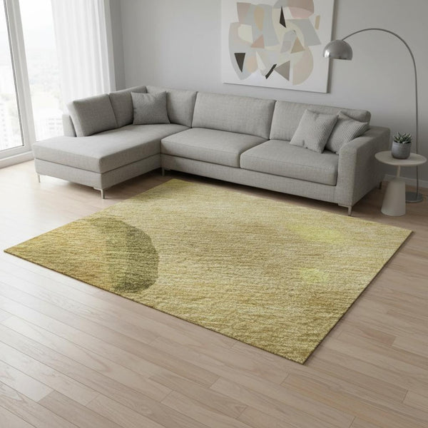 HomeRoots 8' X 10' Washable Abstract Area Rug in Gold, Brown & Beige - UV Protected, Stain Resistant Comfort 680721
