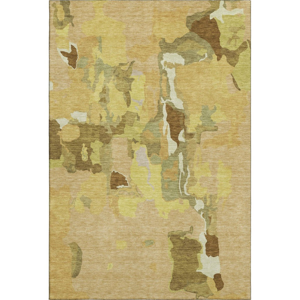 HomeRoots 8' X 10' Washable Abstract Area Rug in Gold, Brown & Beige - UV Protected, Stain Resistant Comfort 680721