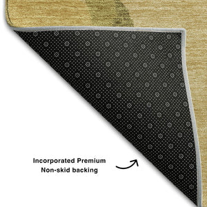 HomeRoots 8' X 10' Washable Abstract Area Rug in Gold, Brown & Beige - UV Protected, Stain Resistant Comfort 680721