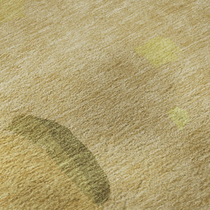 HomeRoots 8' X 10' Washable Abstract Area Rug in Gold, Brown & Beige - UV Protected, Stain Resistant Comfort 680721