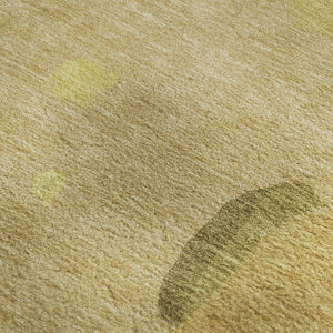 HomeRoots 8' X 10' Washable Abstract Area Rug in Gold, Brown & Beige - UV Protected, Stain Resistant Comfort 680721