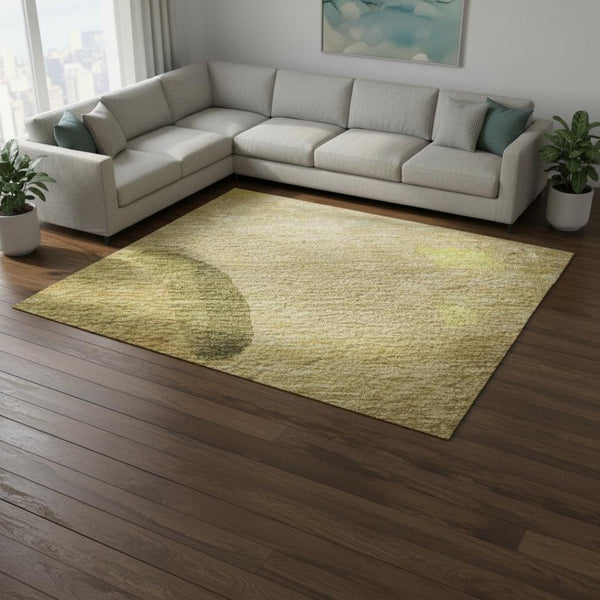 HomeRoots 9' X 12' Gold Brown & Beige Abstract Rug - Durable, Washable, Stain-Resistant with UV Protection 680722