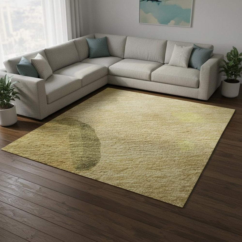 HomeRoots 10' X 14' Gold Brown & Beige Abstract Washable Area Rug with UV Protection for Family Spaces 680723