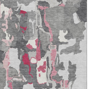 HomeRoots 5' X 8' Gray Pink Ivory Abstract Washable Area Rug - UV Protected, Durable, and Family-Friendly Design 680725