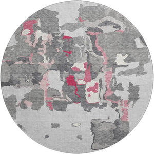 HomeRoots 8' Gray Pink And Ivory Abstract Round Rug - Washable, UV Protected, Stain Resistant for Modern Spaces 680726