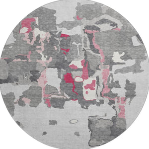HomeRoots 8' Gray Pink And Ivory Abstract Round Rug - Washable, UV Protected, Stain Resistant for Modern Spaces 680726