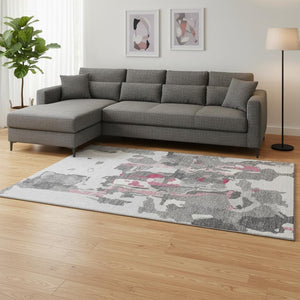 HomeRoots 8' X 10' Abstract Washable Area Rug in Gray, Pink & Ivory - UV Protected, Durable & Stylish for Homes 680727