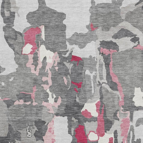 HomeRoots 8' X 10' Abstract Washable Area Rug in Gray, Pink & Ivory - UV Protected, Durable & Stylish for Homes 680727