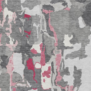 HomeRoots 9' X 12' Modern Abstract Washable Area Rug in Gray, Pink & Ivory - UV Protected, Easy-Care Design 680728