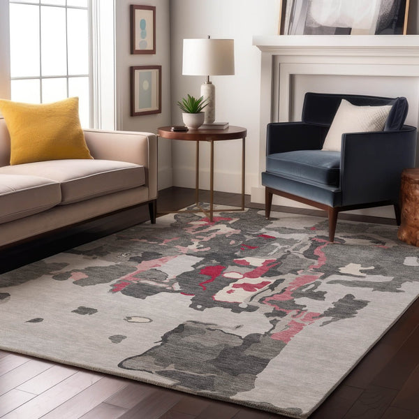 HomeRoots 10' X 14' Gray Pink Ivory Abstract Area Rug - Durable, Washable, UV-Protected for High-Traffic Spaces 680729