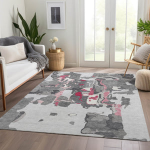 HomeRoots 10' X 14' Gray Pink Ivory Abstract Area Rug - Durable, Washable, UV-Protected for High-Traffic Spaces 680729