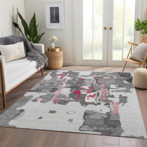 HomeRoots 10' X 14' Gray Pink Ivory Abstract Area Rug - Durable, Washable, UV-Protected for High-Traffic Spaces 680729