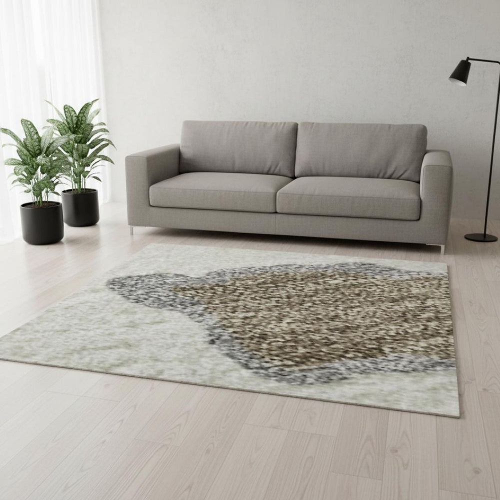HomeRoots 5' Vibrant Abstract Washable Area Rug in Ivory, Orange, Blue & Green - UV Protection & Stain-Resistant 680731