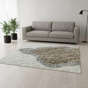 HomeRoots 5' Vibrant Abstract Washable Area Rug in Ivory, Orange, Blue & Green - UV Protection & Stain-Resistant 680731