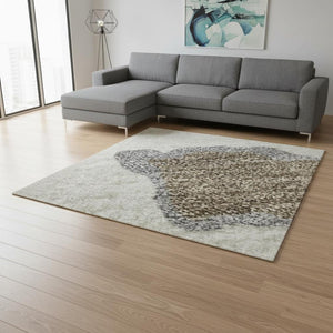 HomeRoots 8' X 10' Washable Abstract Area Rug in Ivory with Orange, Blue, Green Accents - UV Protected & Durable! 680733