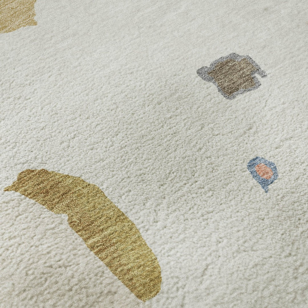 HomeRoots 8' X 10' Washable Abstract Area Rug in Ivory with Orange, Blue, Green Accents - UV Protected & Durable! 680733