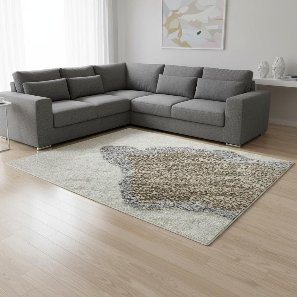 HomeRoots 9' X 12' Abstract Area Rug in Ivory, Orange, Blue & Green – Washable, UV Protected, Durable Design 680734