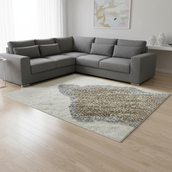 HomeRoots 9' X 12' Abstract Area Rug in Ivory, Orange, Blue & Green – Washable, UV Protected, Durable Design 680734