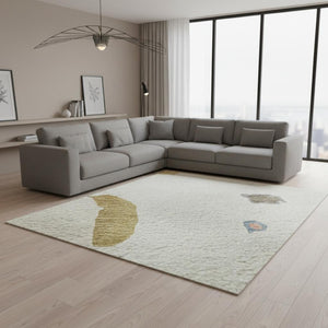 HomeRoots 10' Modern Abstract Washable Area Rug in Ivory, Orange, Blue & Green - UV Protected & Durable Design 680735