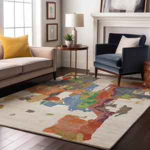HomeRoots 10' Modern Abstract Washable Area Rug in Ivory, Orange, Blue & Green - UV Protected & Durable Design 680735